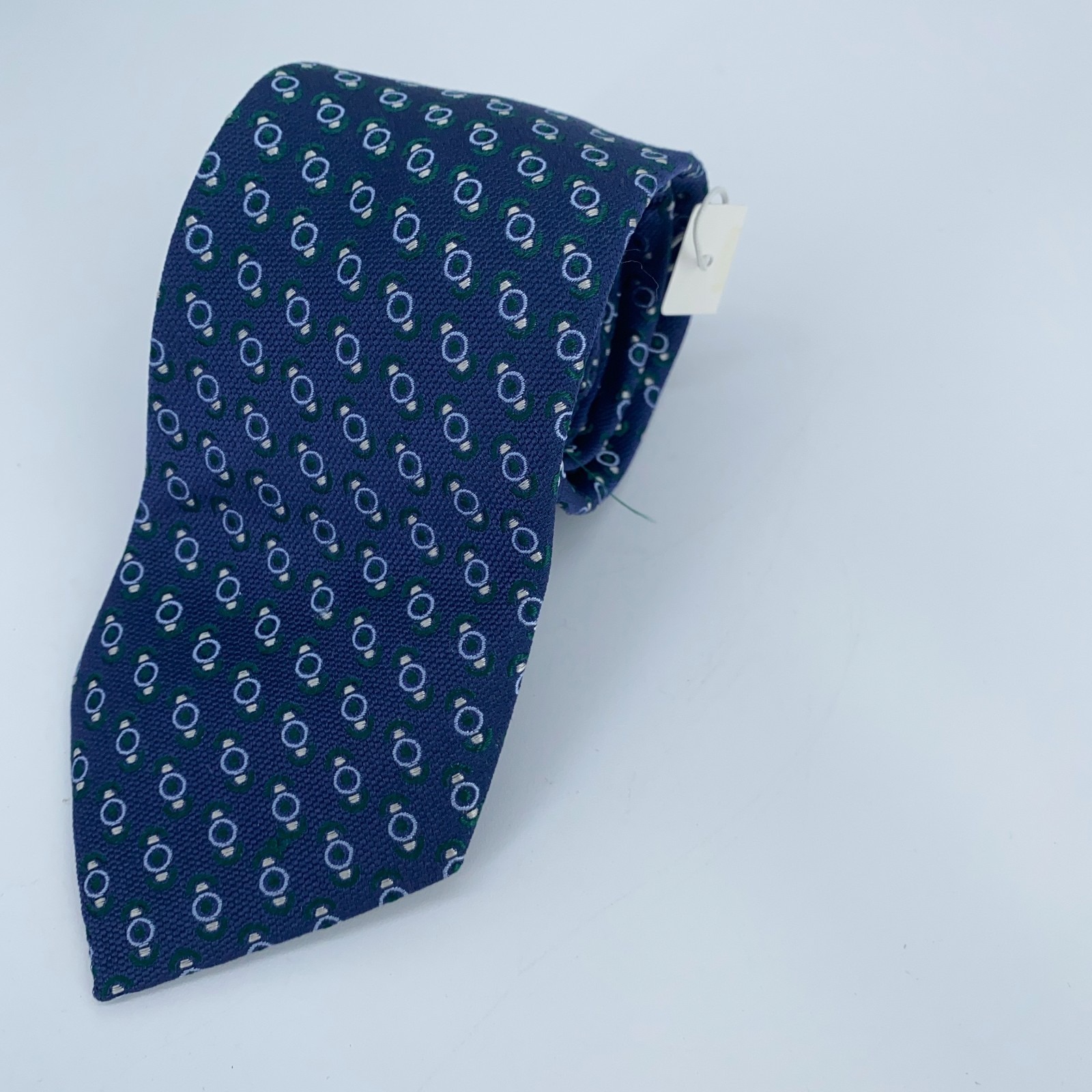 Eton Tie Men One Size Navy Green Circle Silk Classic Luxury Necktie Italy Made